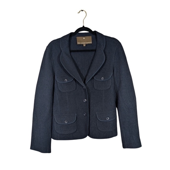 Fenn Wright Manson Merino Wool Navy Blue Blazer Size L/XL - Picture 1 of 5